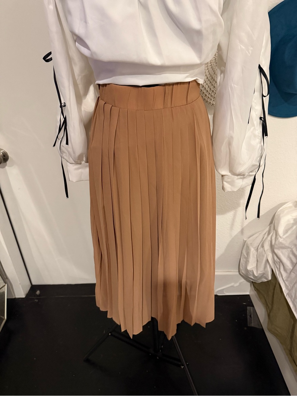 Vici Camel Pleated Midi Skirt